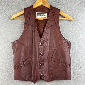 Vintage Chess King Burgundy Leather Vest Men Small Western Boho Oxblood Red